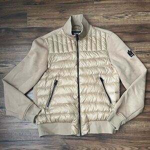 Mackage COLLIN-R‎ Nano Down Mixed Media Bomber Jacket Tan Slim Fit Logo Large